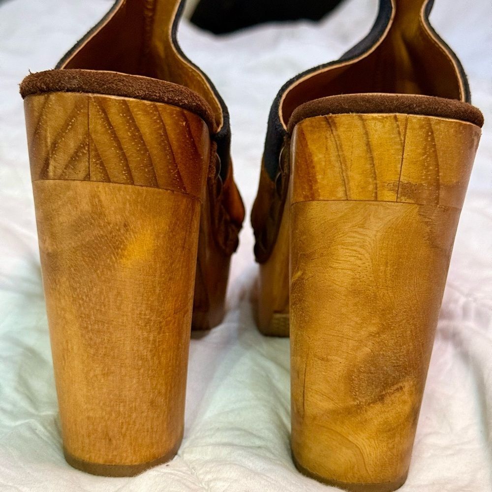 Five Worlds striped Suede platform clogs W/chunky wooden heels made in Mexico - Picture 2 of 9